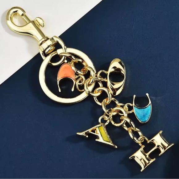 COACH Gold Multicolor Keychain Bag Charm - Picture 2 of 3